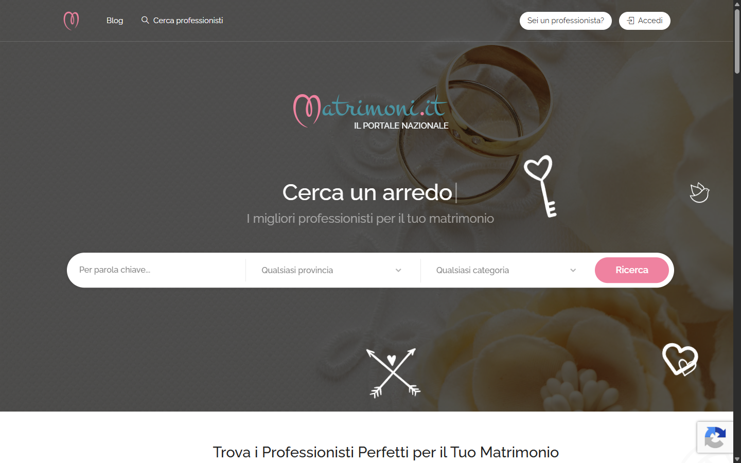 Home attuale di matrimoni.it